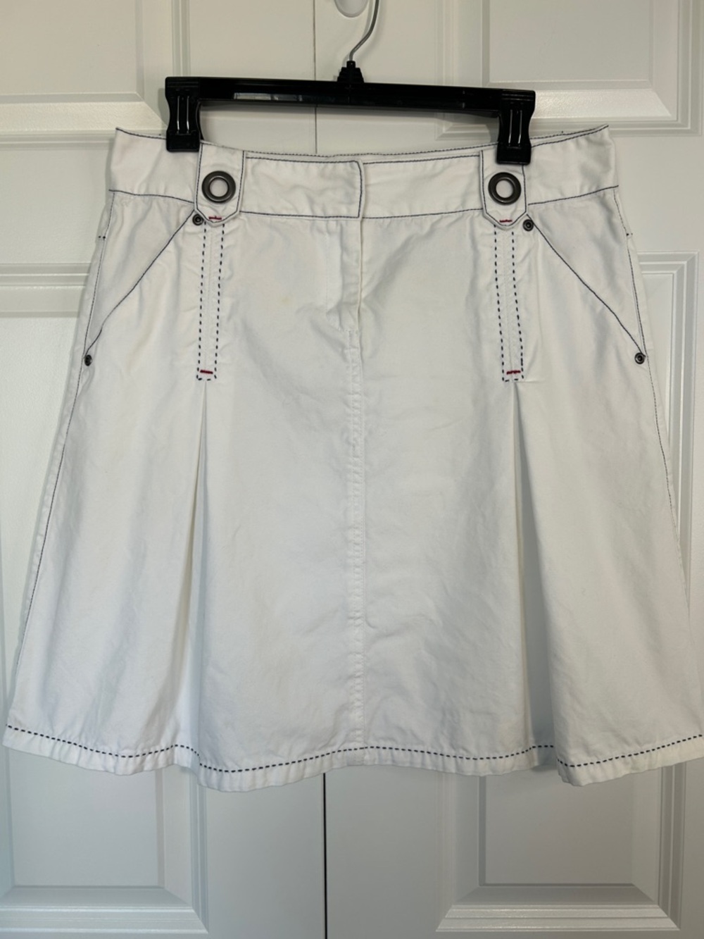 CAbi White A-Line Skirt with Navy Contrast Stitching - Picture 2 of 8